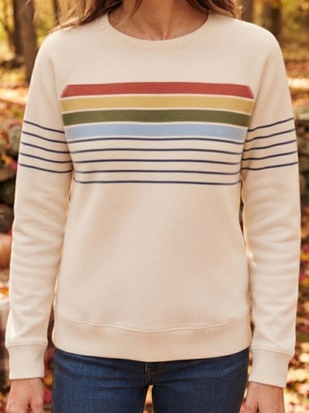L.L.Bean White Rainbow Stripped Crewneck Sweater